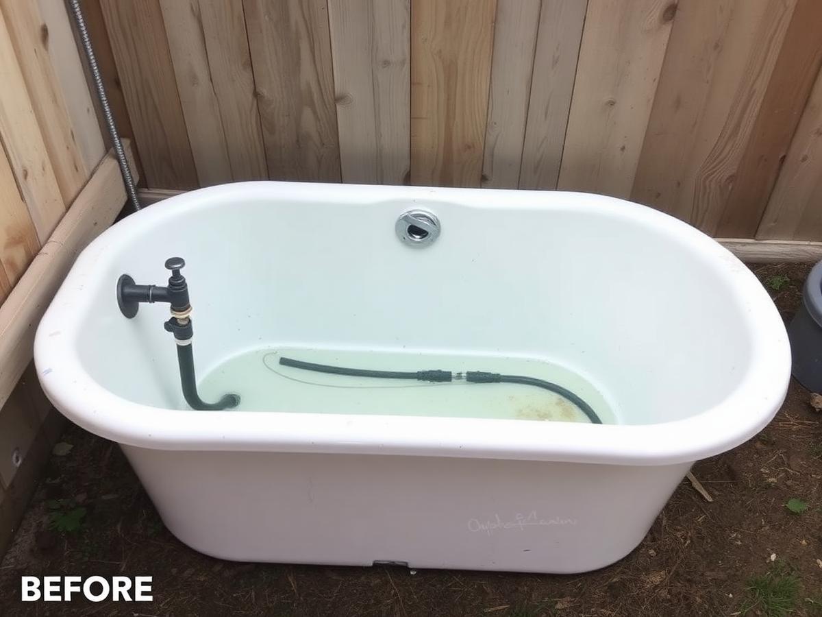 Existing backyard bath part-way through conversion into a cold plunge