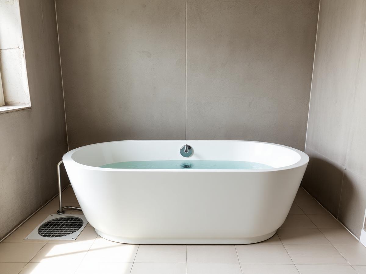 Erina: Alabaster Rectangle installed indoors with floor drainage.